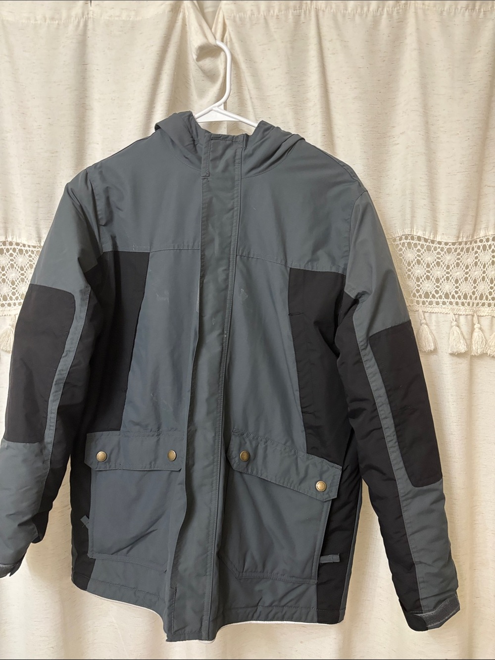 Lands' End Kids Two-Tone Gray and Black Raincoat with Hood